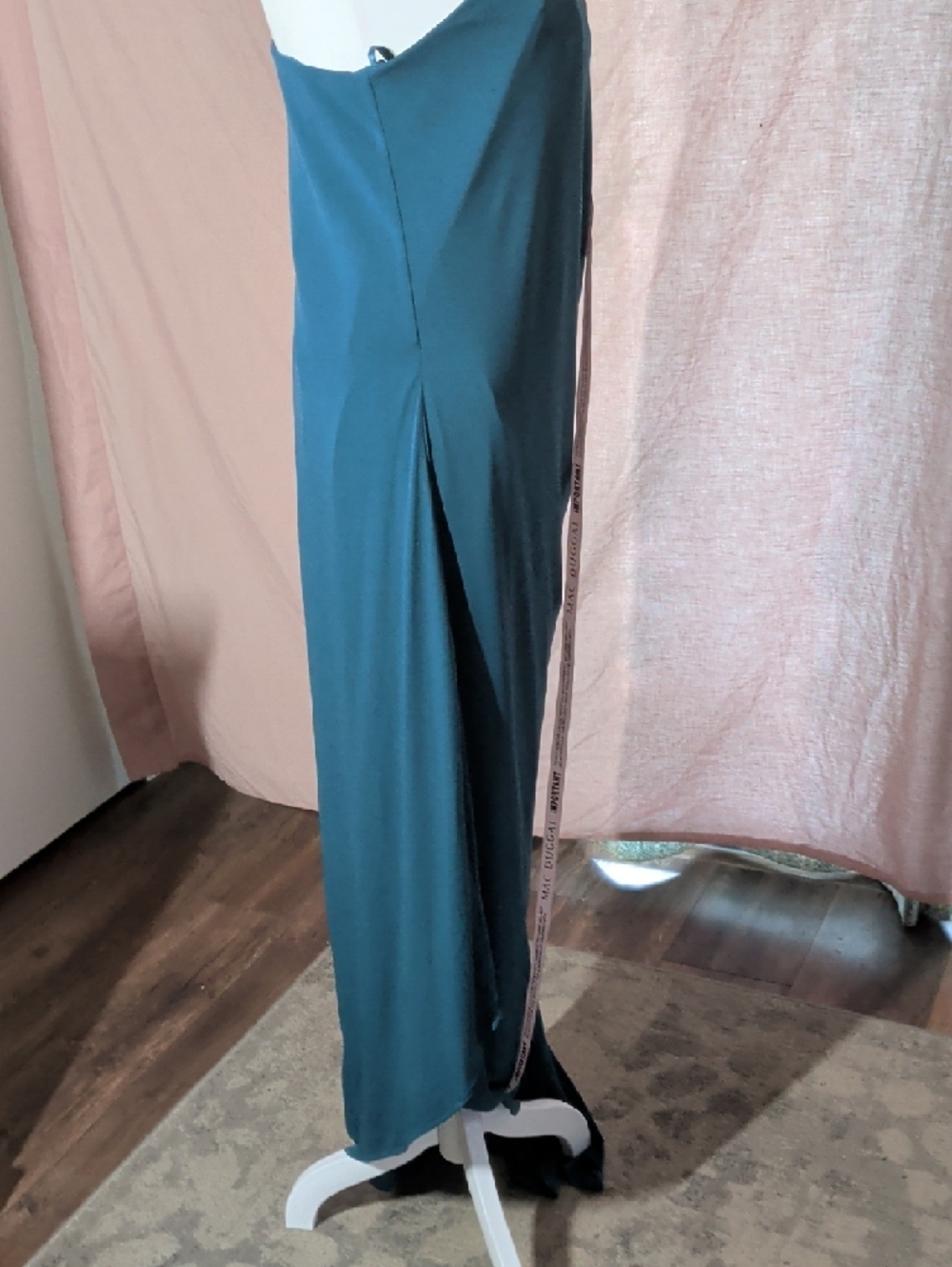 Mac Duggal Teal One-Shoulder Draped Asymmetrical Gown - Picture 11 of 12